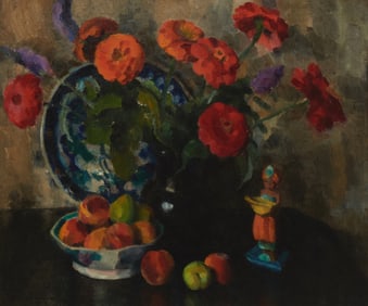 Mabel Alvarez (1891-1985), "Zinnias & Fruit," 1928