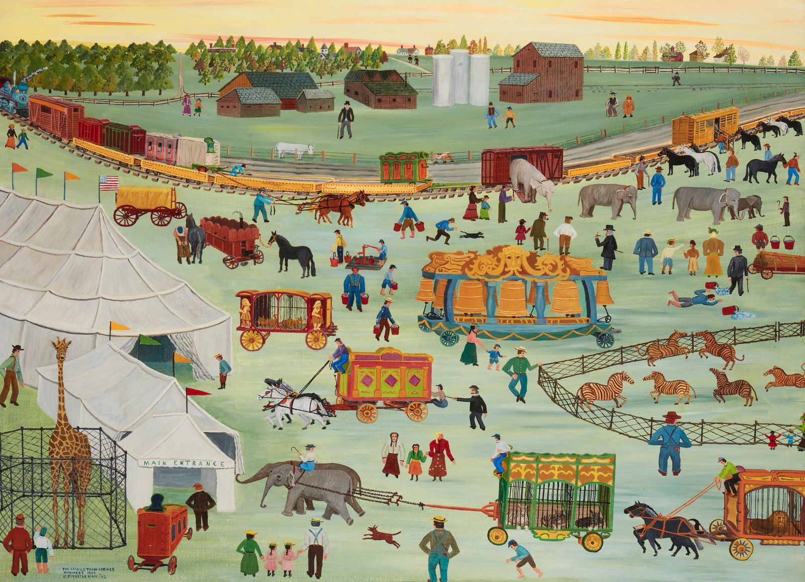 Streeter Blair (1888-1966), "The Circus Train Arrives, Midwest 1900," 1952 (1 of 6)