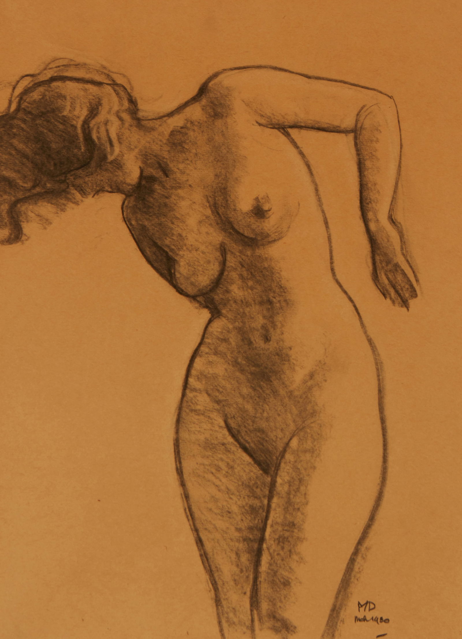 Maynard Dixon (1875-1946), "Leaning Figure #24," 1930: Maynard Dixon(1875-1946)"Leaning Figure #24," 1930Charcoal and graphite on brown paperInitialed and dated lower right: MD / Mch 1930; titled in another hand on the frame's backing paperSheet