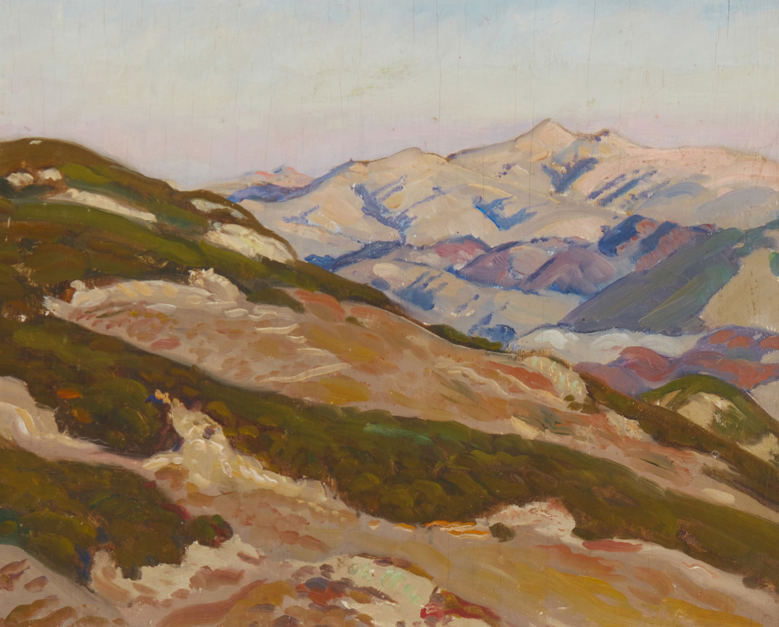 Paul Dougherty (1877-1947), "New Mexico Foothills Tawny and Violet": Paul Dougherty(1877-1947)"New Mexico Foothills Tawny and Violet"Oil on panelUnsigned, titled on gallery labels affixed verso15" H x 18" W Provenance:Santa Fe East Galleries,
