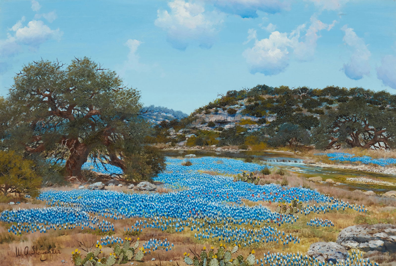 William Slaughter (1923-2003), Texas Bluebonnet landscape: William Slaughter(1923-2003)Texas Bluebonnet landscapeOil on canvasSigned lower left: W.A. Slaughter24" H x 36" W