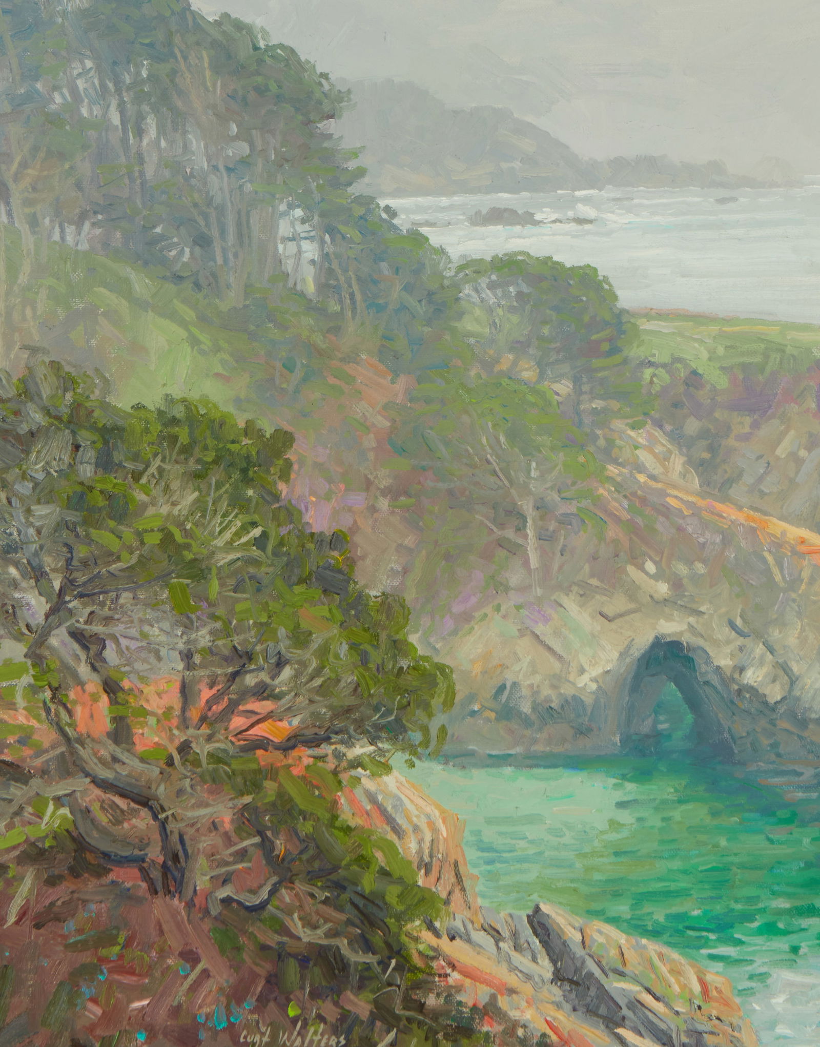 Curt Walters (b. 1950), "China Cove," 1987: Curt Walters(b. 1950)"China Cove," 1987Oil on canvasSigned lower left: Curt Walters; signed again, titled, and dated on the stretcher and verso of the frame20" H x 16" W