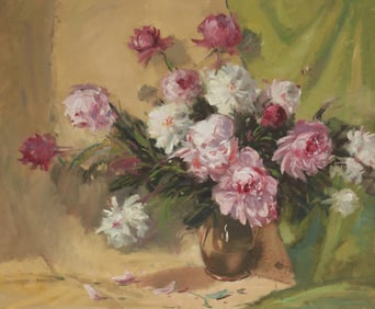 Ray Swanson (1937-2004), Still life of peonies in a vase
