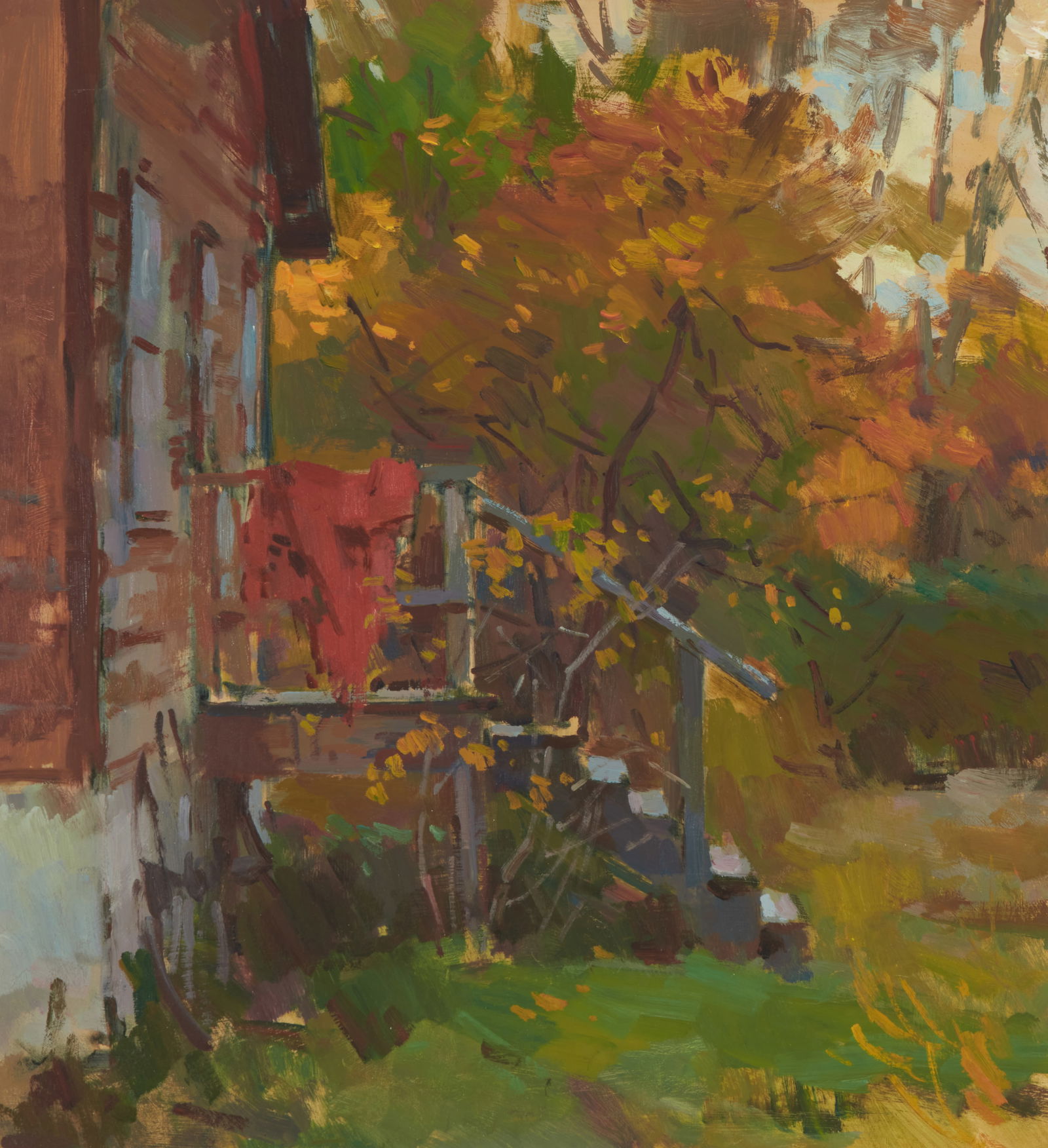 Sergei Bongart (1918-1985), Porch with red coat on railing (1 of 5)