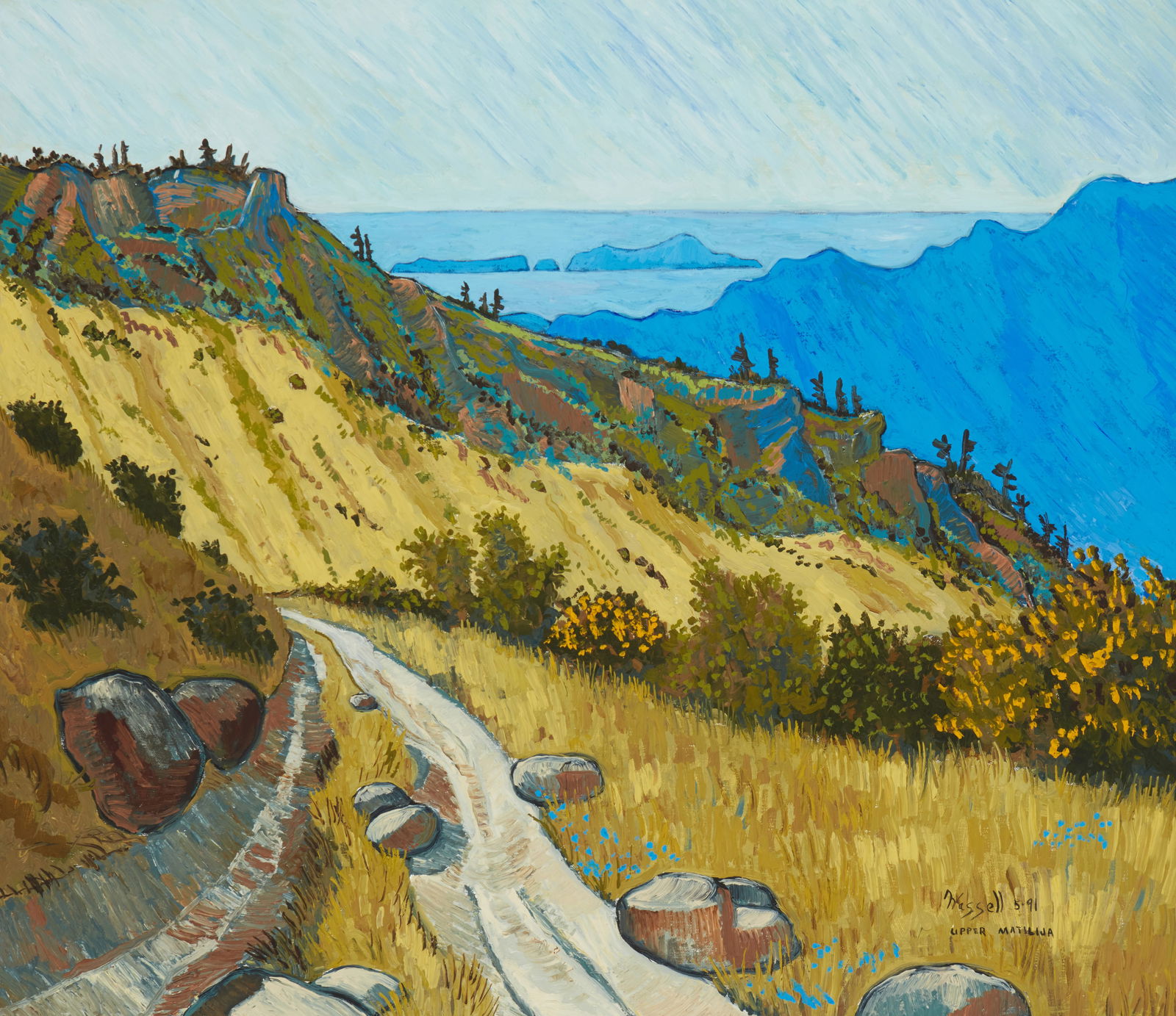 Robert Wassell (b. 1951), "Upper Matilija," 1991: Robert Wassell(b. 1951)"Upper Matilija," 1991Oil on canvasSigned, titled, and dated lower right: Wassell / 5-9128" H x 32" W