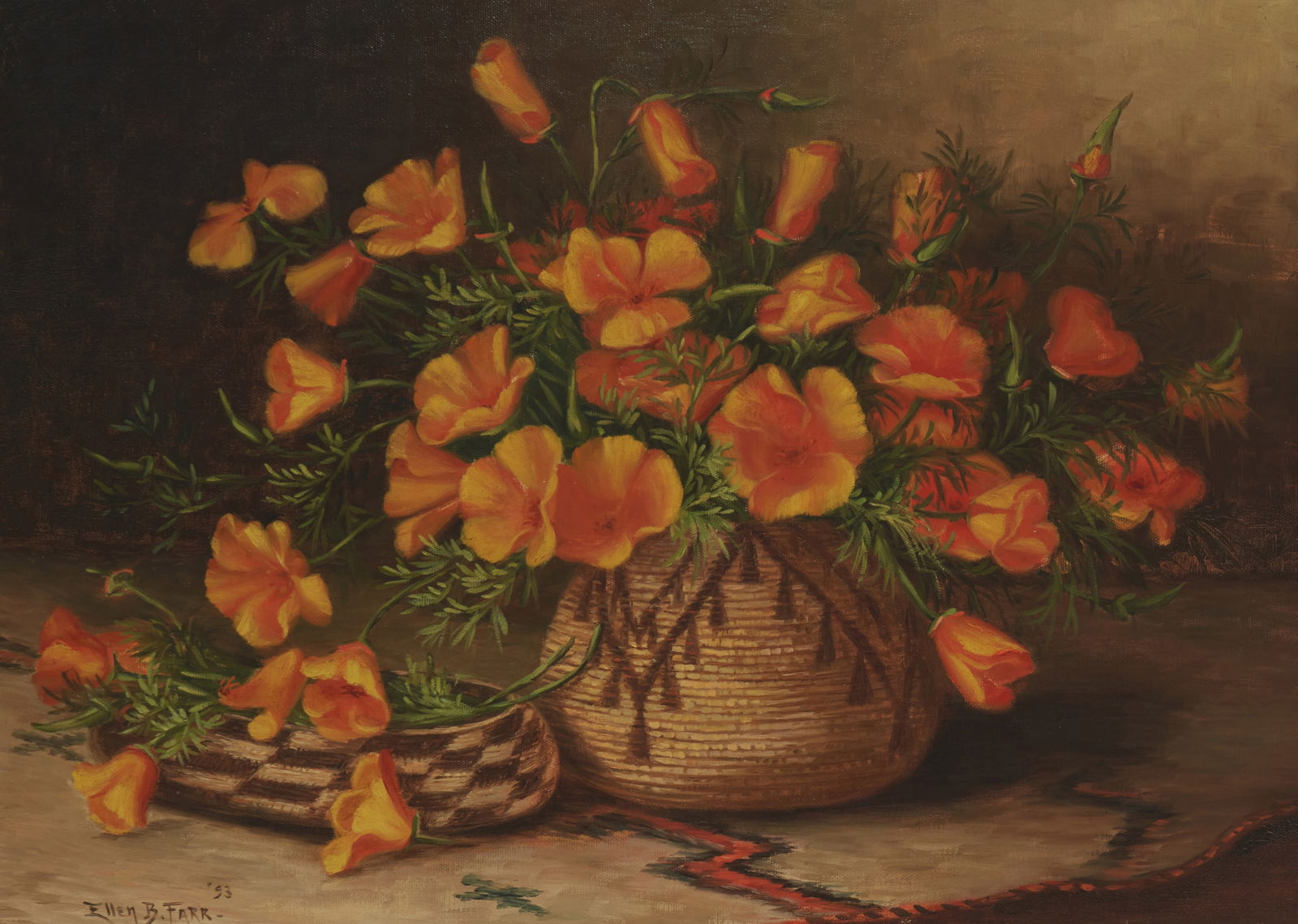 Ellen B. Farr (1840-1907), Still life of California poppies in a basket, 1893 (1 of 5)