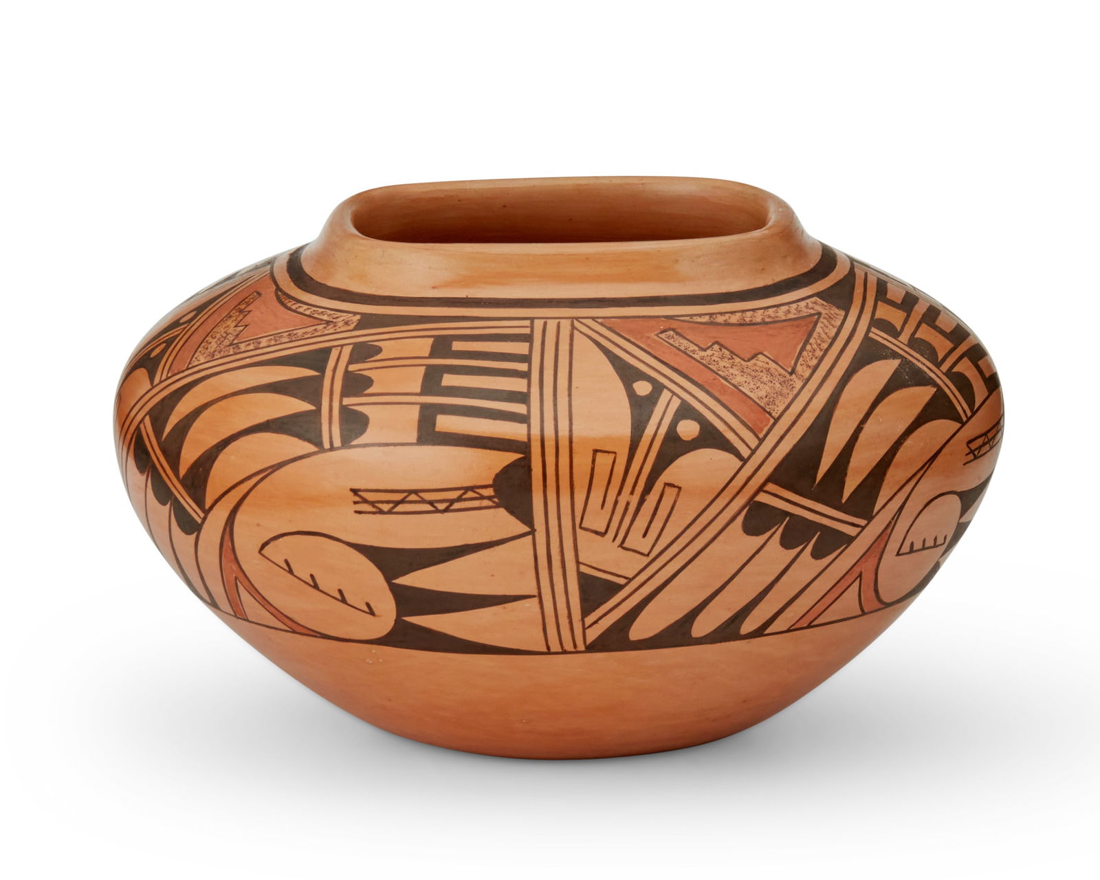 Jeanette Sahu (active 20th century, Hopi-Tewa), A polychrome pottery jar, mid-20th century (1 of 3)