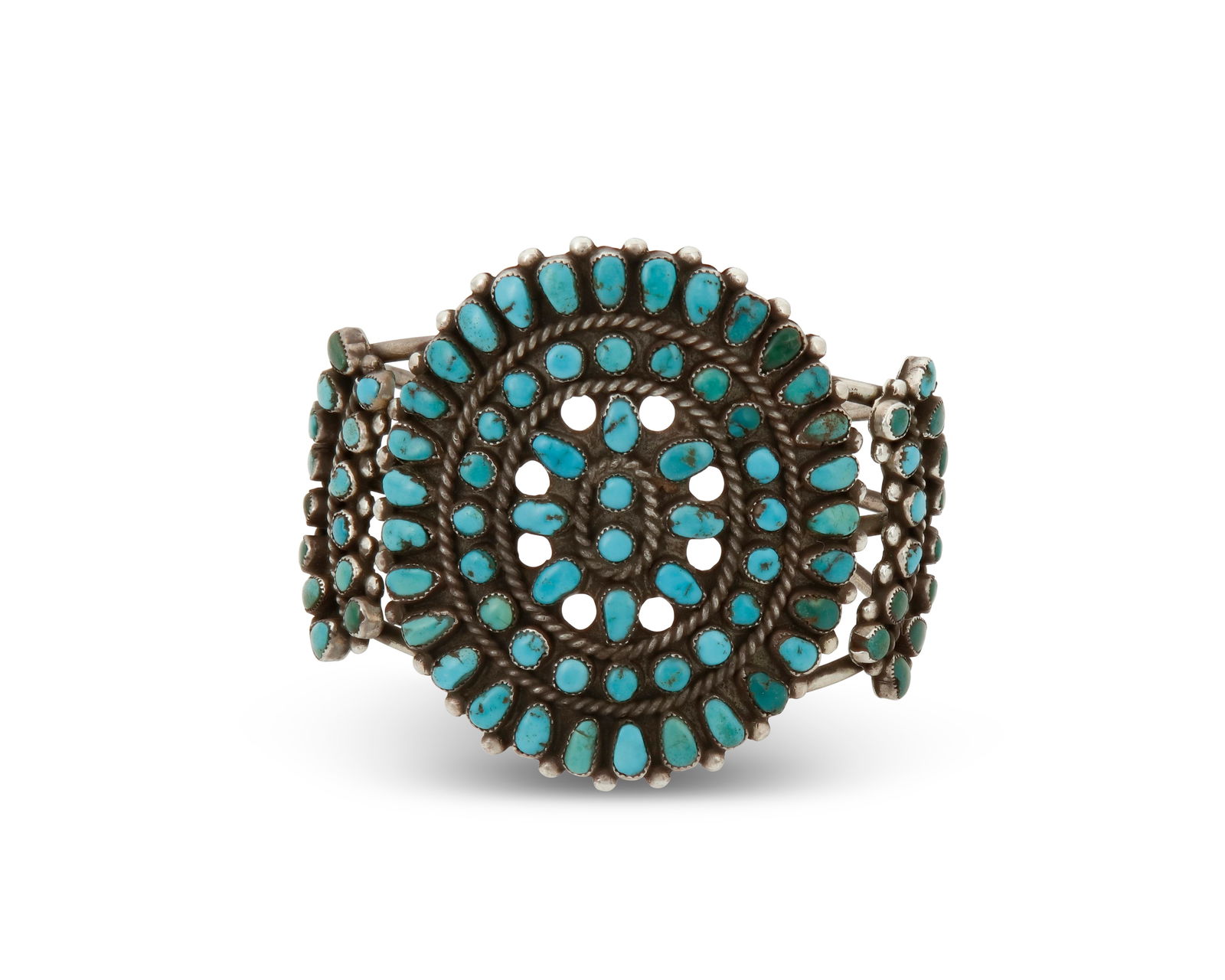 A Southwest silver and cluster set turquoise cuff bracelet (1 of 3)