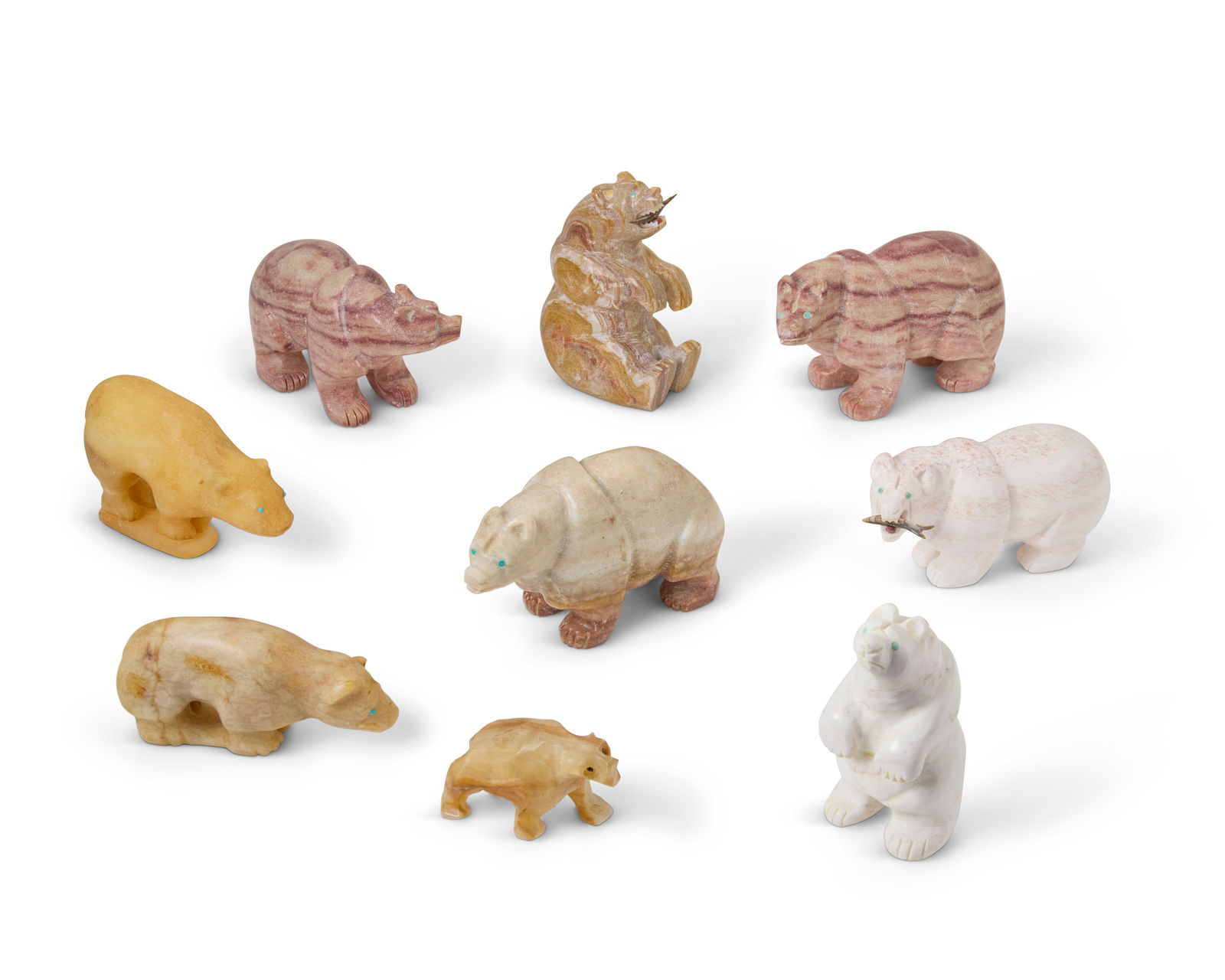 A group of Zuni carved stone bear fetish figures (1 of 1)