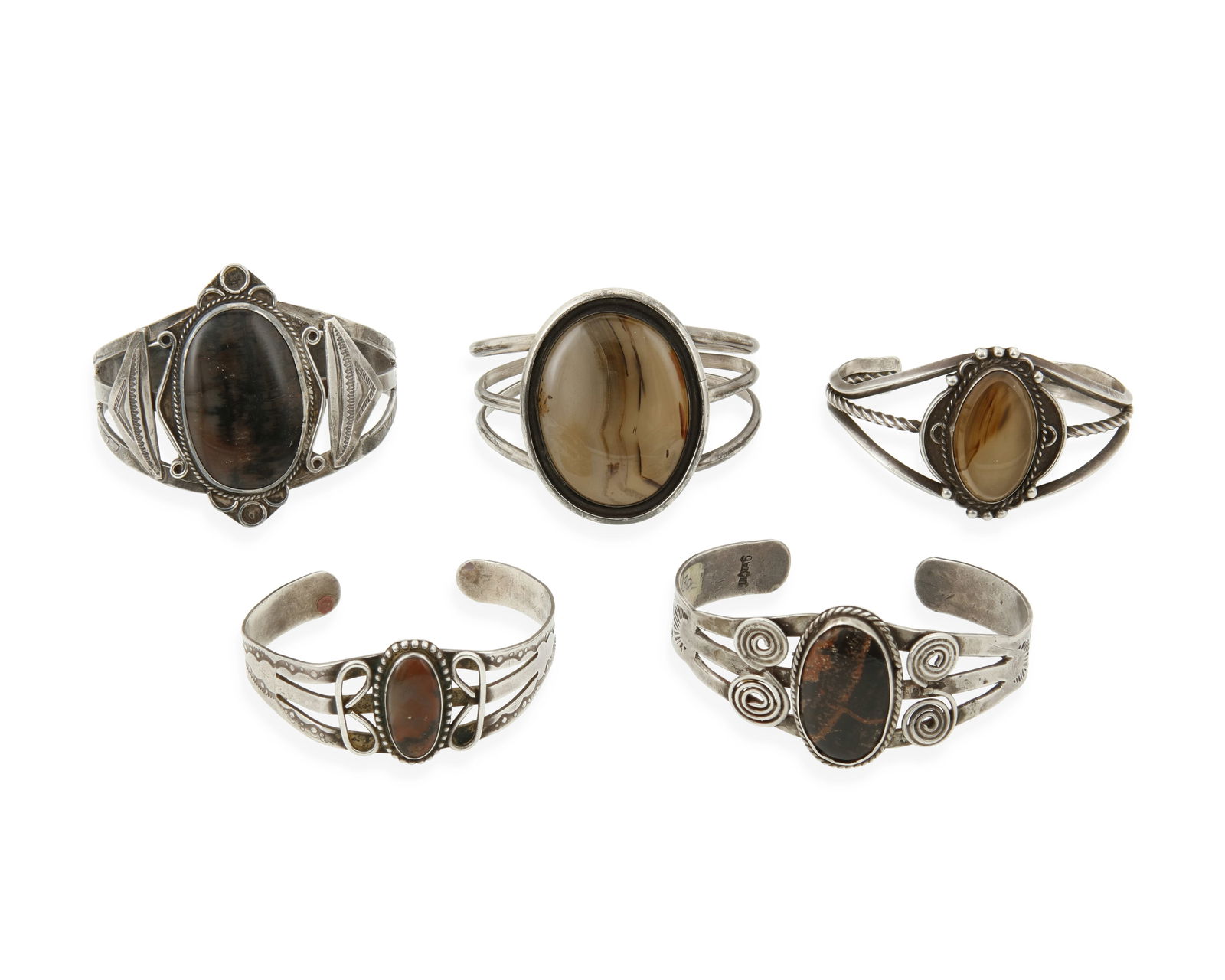 A group of Southwest silver and stone set cuff bracelets (1 of 2)