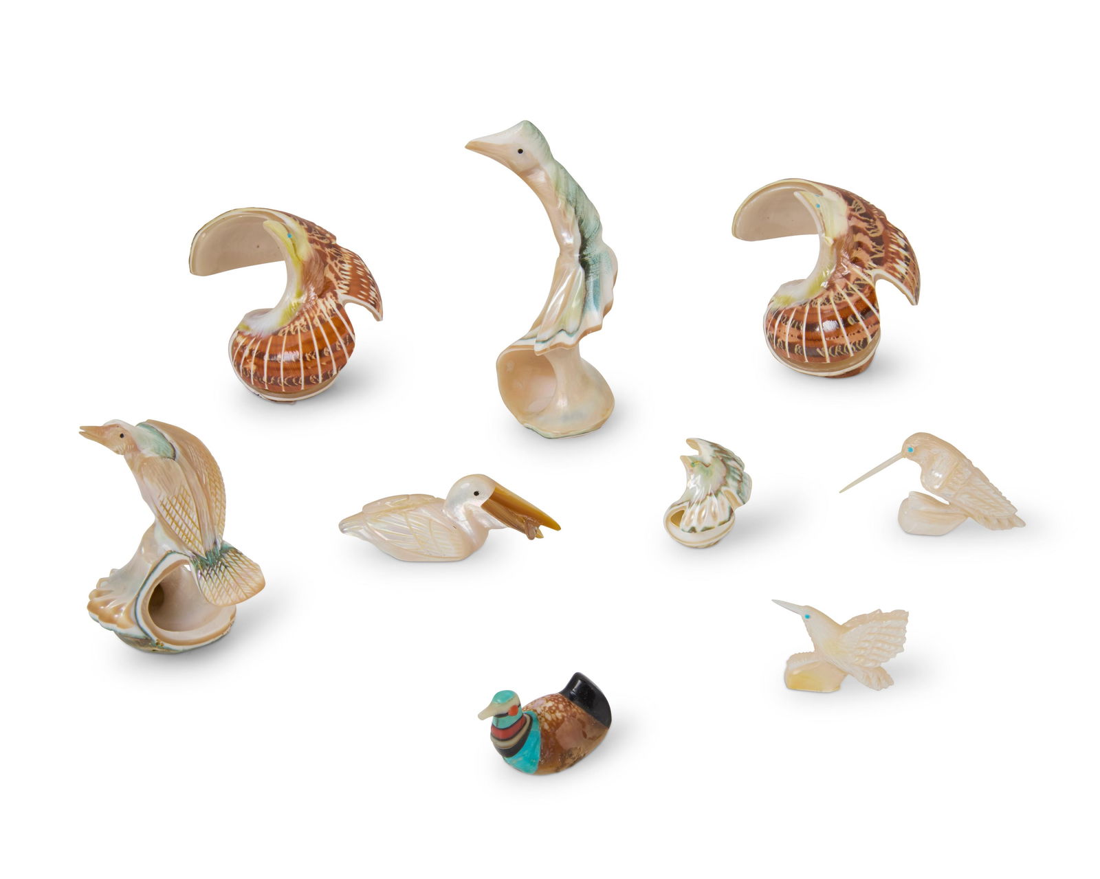 A group of Zuni carved shell bird fetish figures (1 of 1)