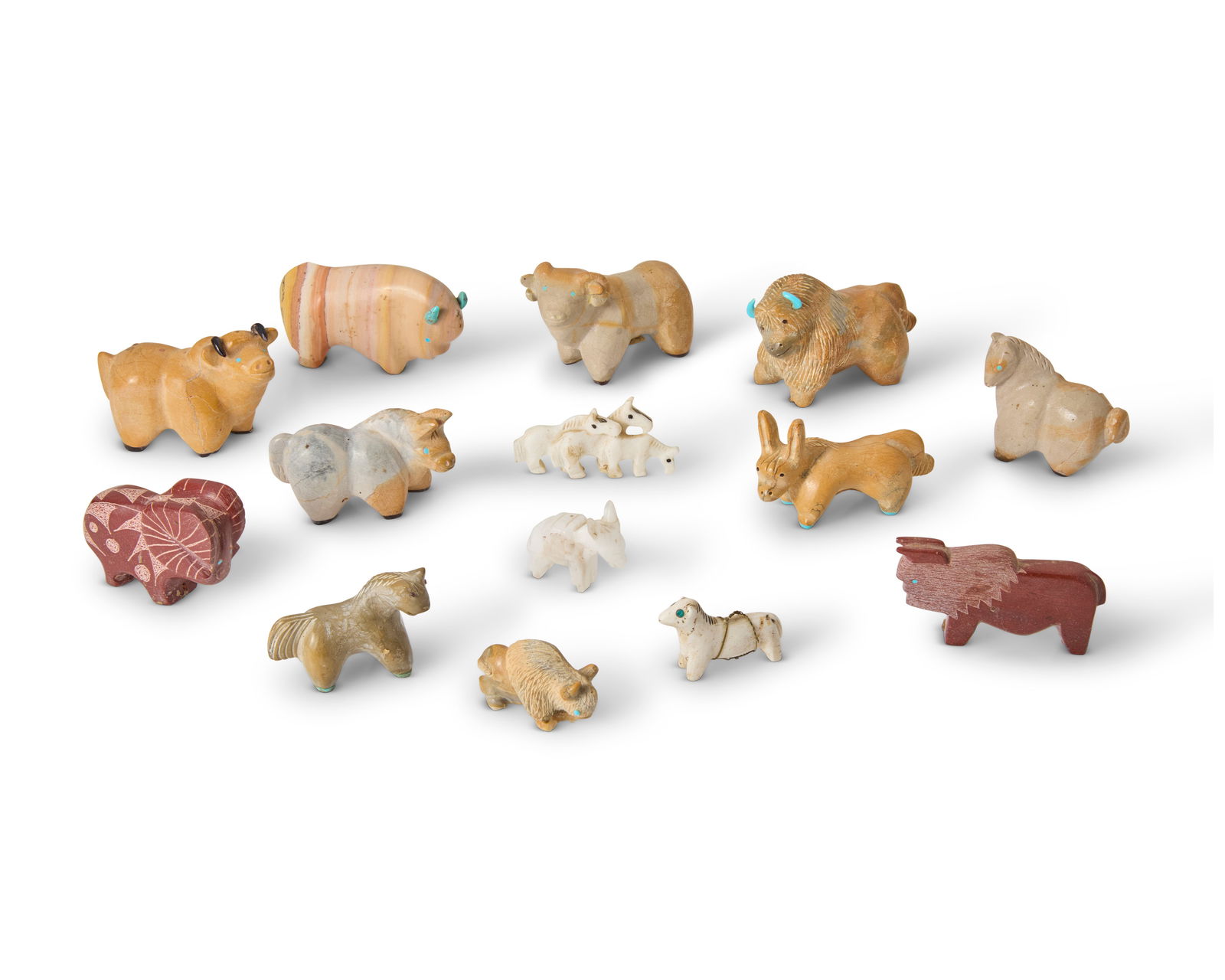 A group of Zuni carved stone fetish animal figures (1 of 1)