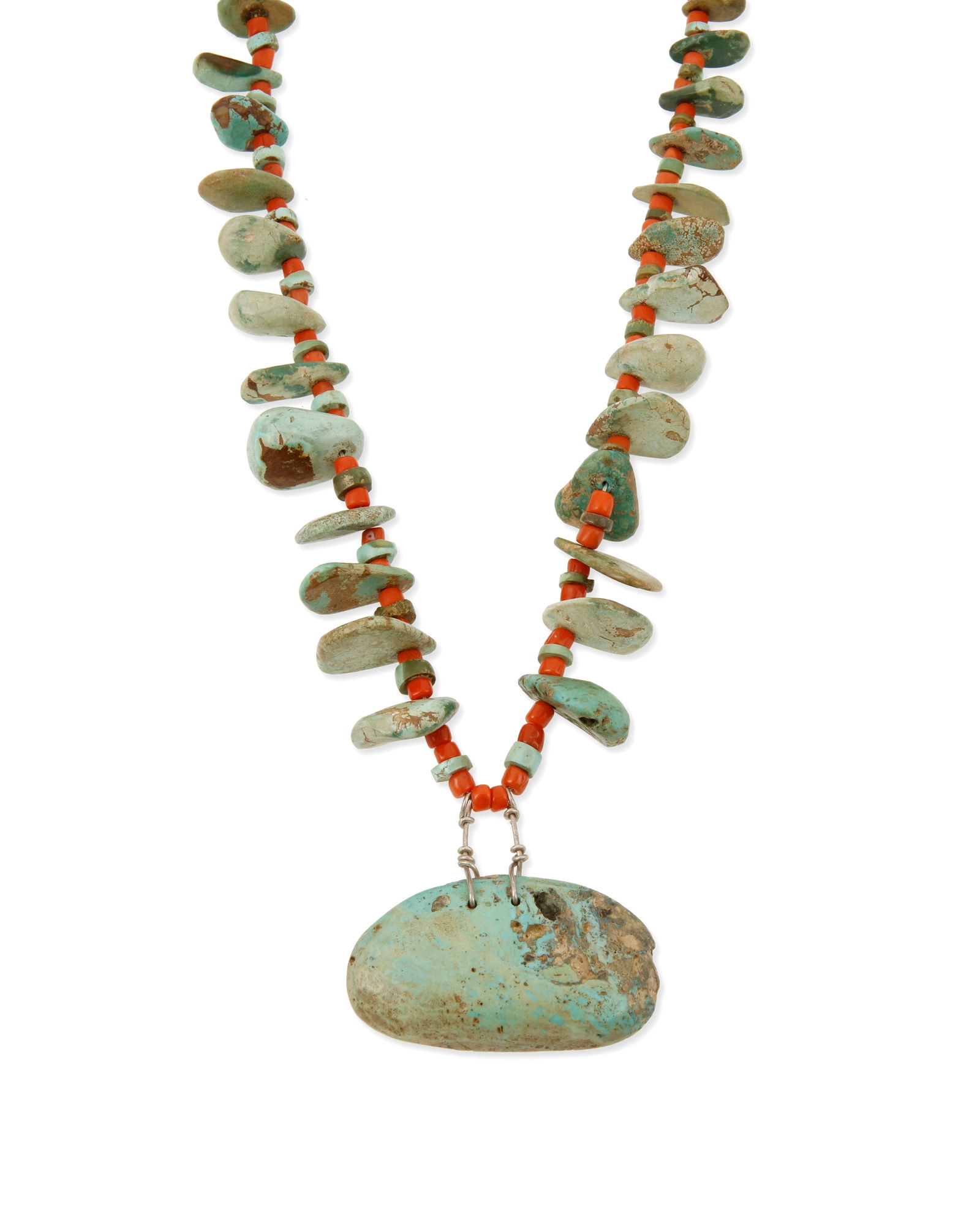 A Southwest Pueblo turquoise tab and coral necklace (1 of 3)