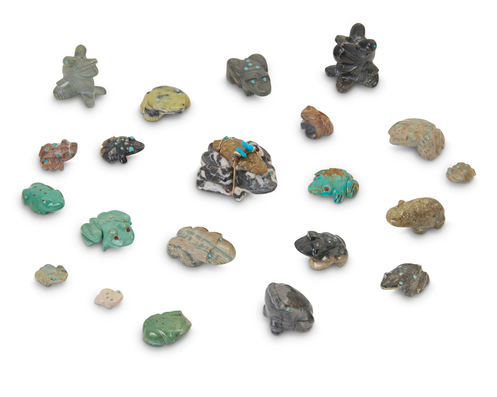 A group of Zuni carved stone frog fetish figures (1 of 1)
