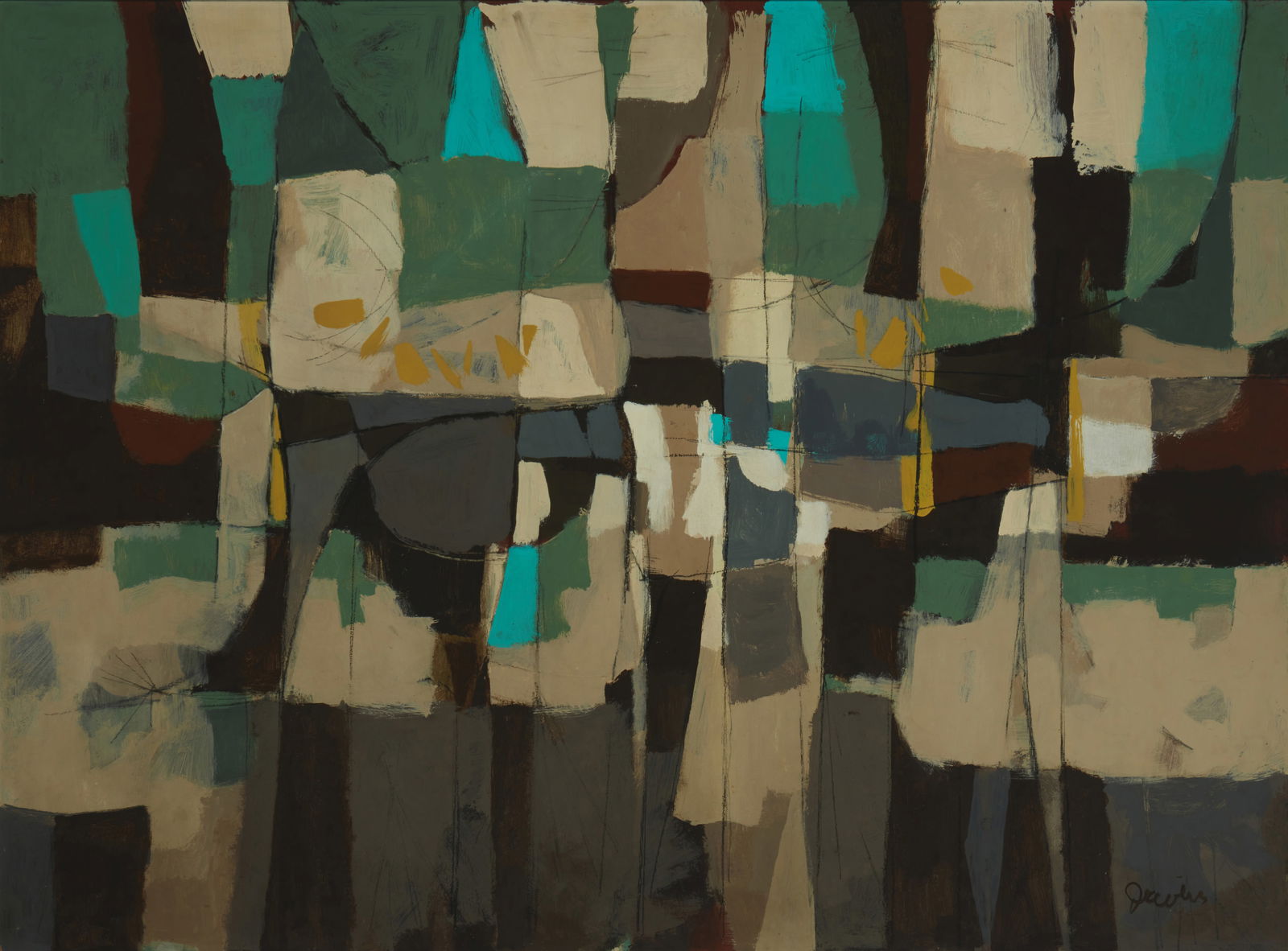 Robert Irwin (1928-2023), Untitled, circa 1952: Robert Irwin(1928-2023)Untitled, circa 1952Oil on MasoniteSigned lower right: Irwin36" H x 48" W