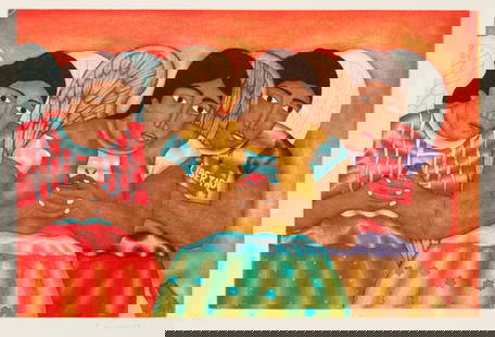 Fernando Olivera (b. 1962, Mexican), "Tres Angeles," 2008: Fernando Olivera (b. 1962, Mexican) "Tres Angeles," 2008 Etching in colors on GVA-RRO paper Edition: 32/40 Signed, dated, and numbered in pencil in the lower margin: F. Olivera Plate: