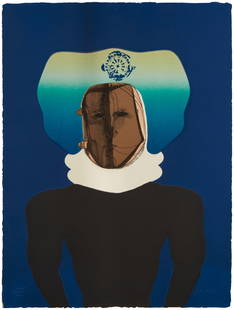 Jose Luis Cuevas (1934-2017, Mexican), "La Mascara" from "Homage to Quevedo" portfolio, 1969: Jose Luis Cuevas (1934-2017, Mexican) "La Mascara" from "Homage to Quevedo" portfolio, 1969 Lithograph in colors with lithographed mylar collage on wove paper Edition: XXII, an