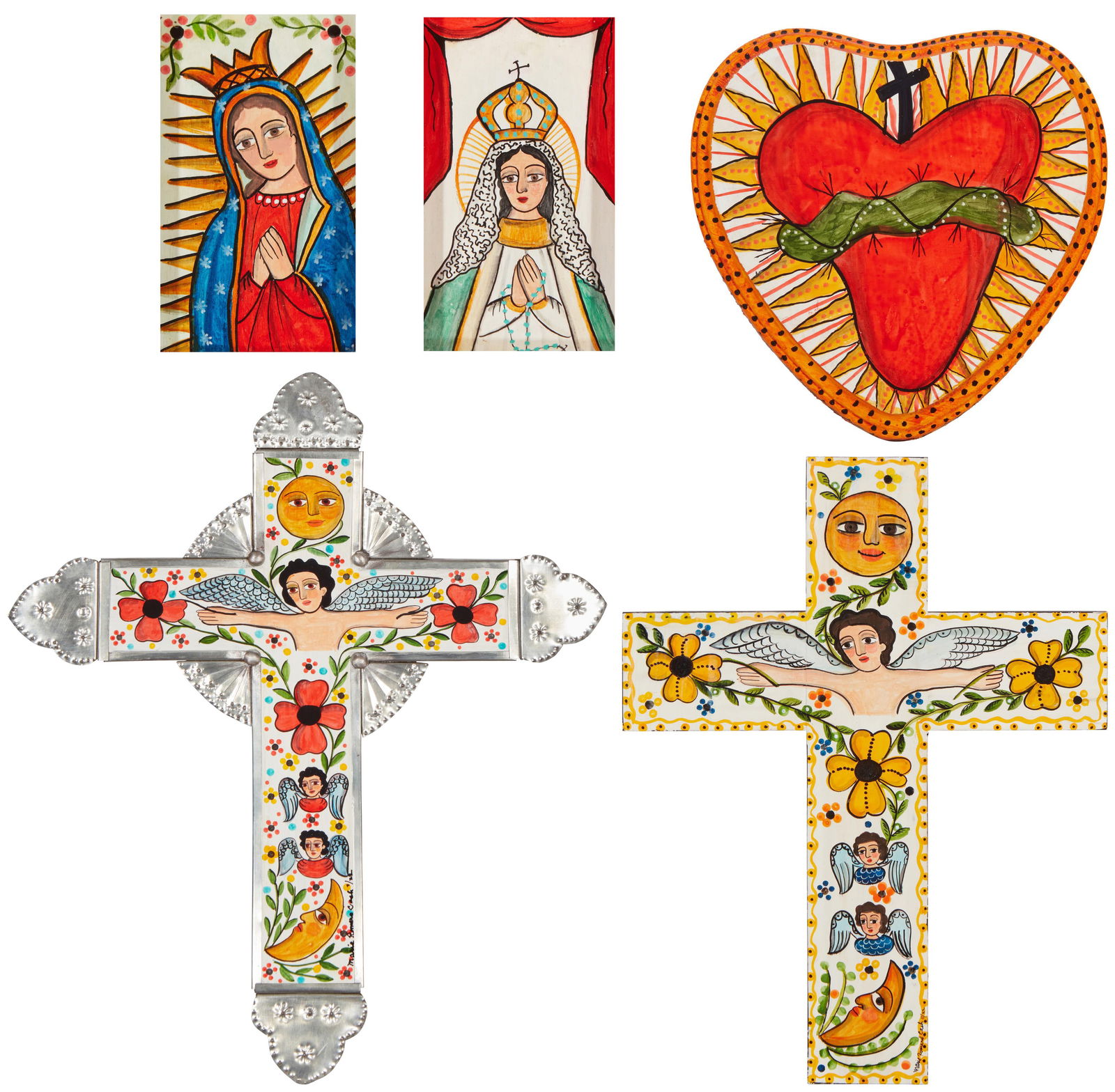 Marie Romero Cash (b. 1942, American), A group of polychrome carved wood religious icons, early 21st (1 of 20)