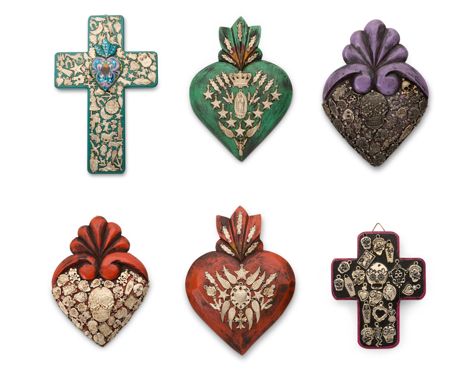 Joaquin Garnica (b. 20th century, Mexican), A group of milagros sculptures, late 20th/early 21st: Joaquin Garnica (b. 20th century, Mexican)A group of milagros sculptures, late 20th/early 21st centuryEach signed verso: [artist's cipher] / Joaquin Garnica; four with sticker verso: Hecho en MexicoTh