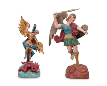 Two Latin American santos figures of Saint Michael