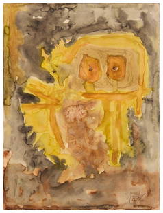 Rodolfo Nieto (1936-1985, Mexican), Untitled (owl), 1963: Rodolfo Nieto(1936-1985, Mexican)Untitled (owl), 1963Watercolor and pencil on paperSigned lower right: Nieto; signed again, dated, and inscribed "P-A-1963-7" in ink on the versoImage/Sheet: