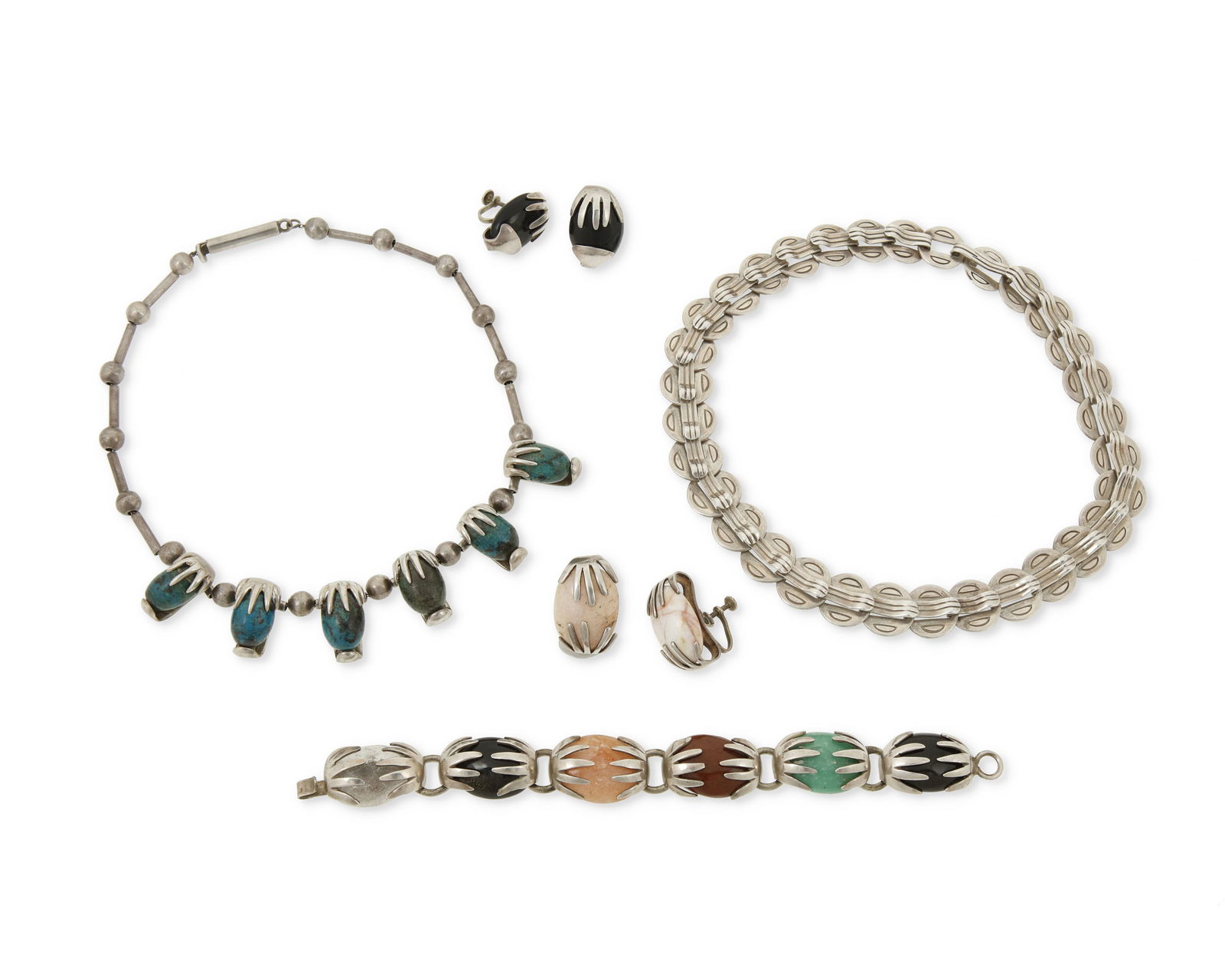 A group of Mexican silver and hardstone jewelry (1 of 2)
