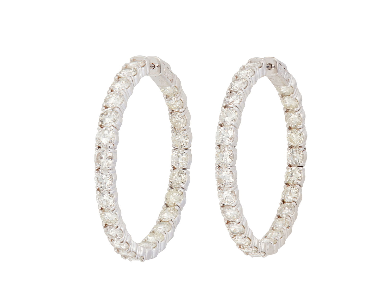 A Pair of 14K White Gold and Diamond Hoop Earrings (1 of 3)