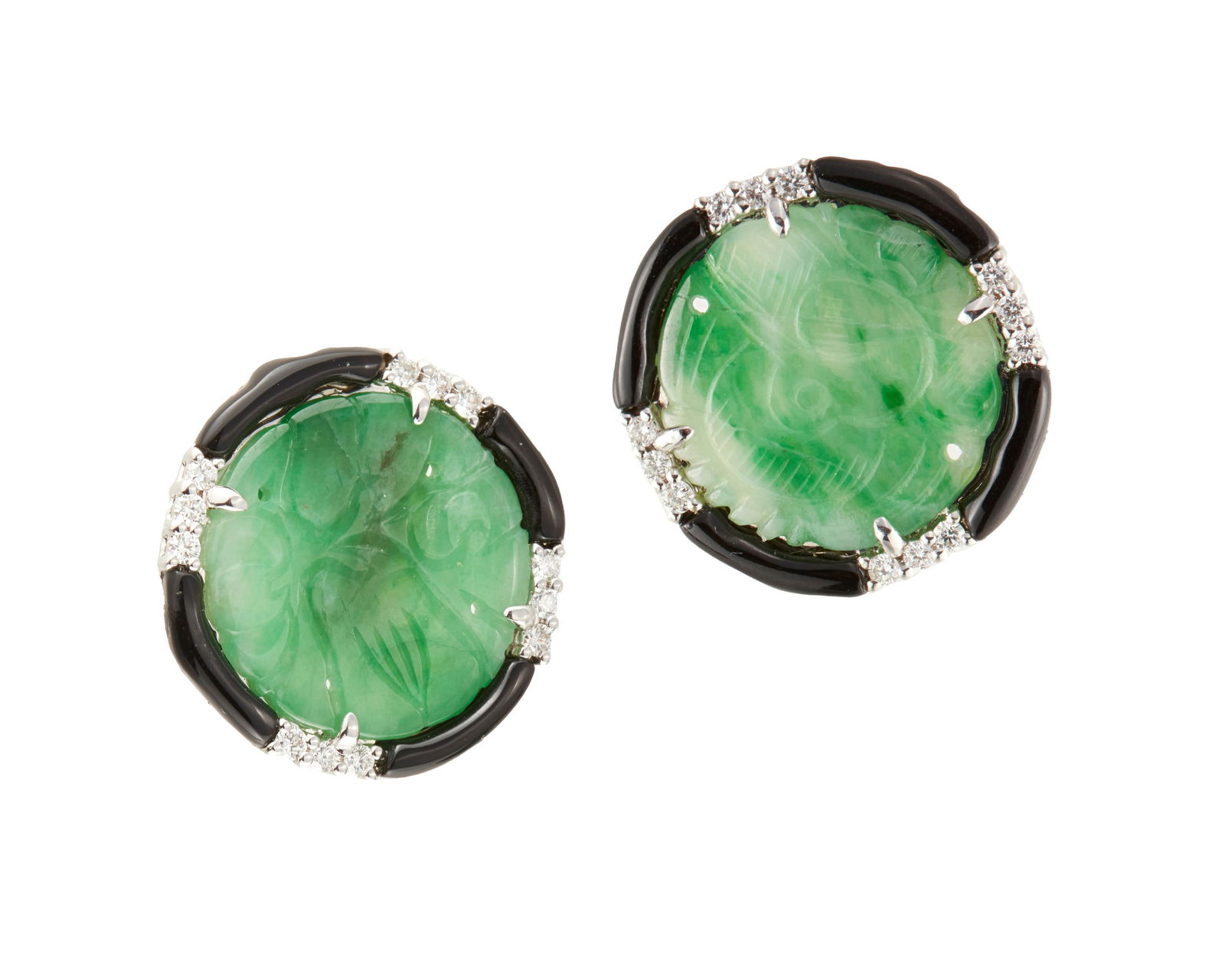 A Pair of 18K White Gold, Jade and Diamond Earrings (1 of 4)