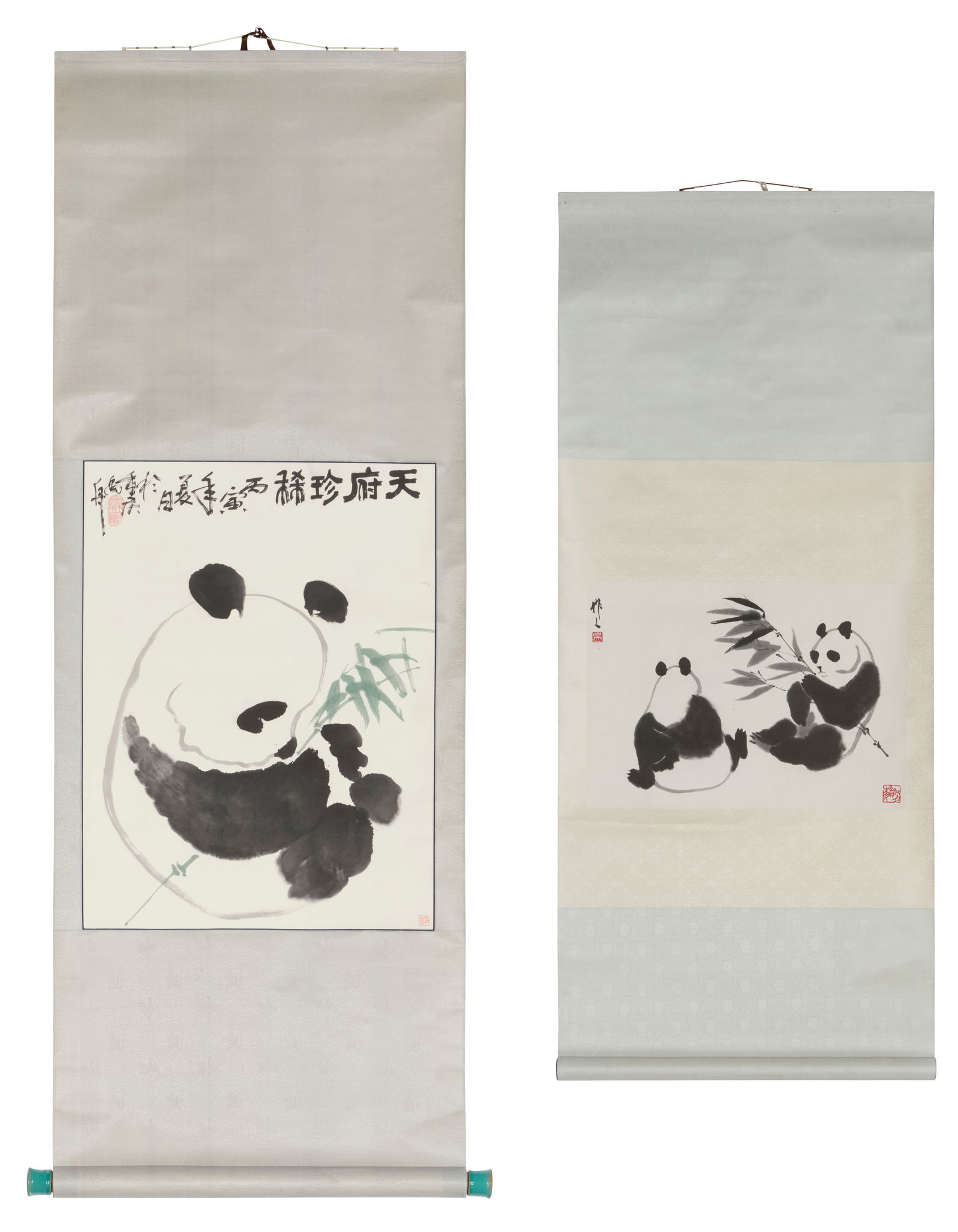 Two Chinese scrolls depicting pandas (1 of 13)