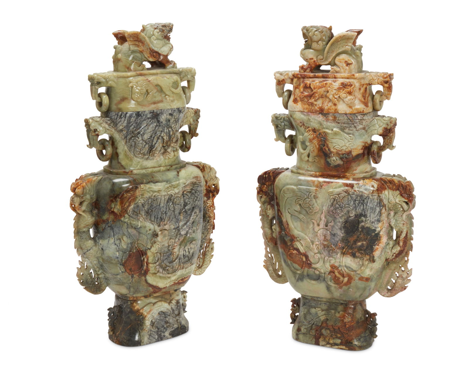 A pair of large Chinese carved hardstone covered urns (1 of 13)