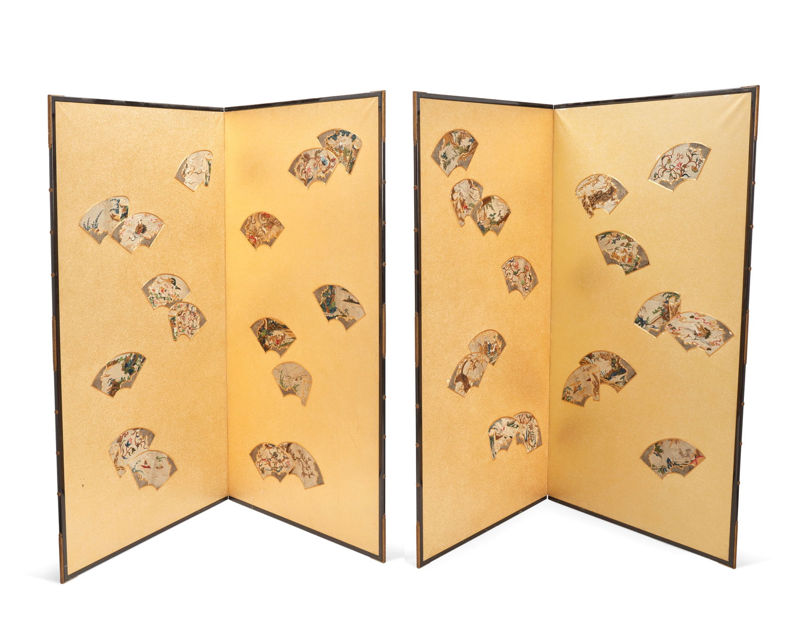 A pair of Chinese embroidered fan-mounted two-panel screens (1 of 8)