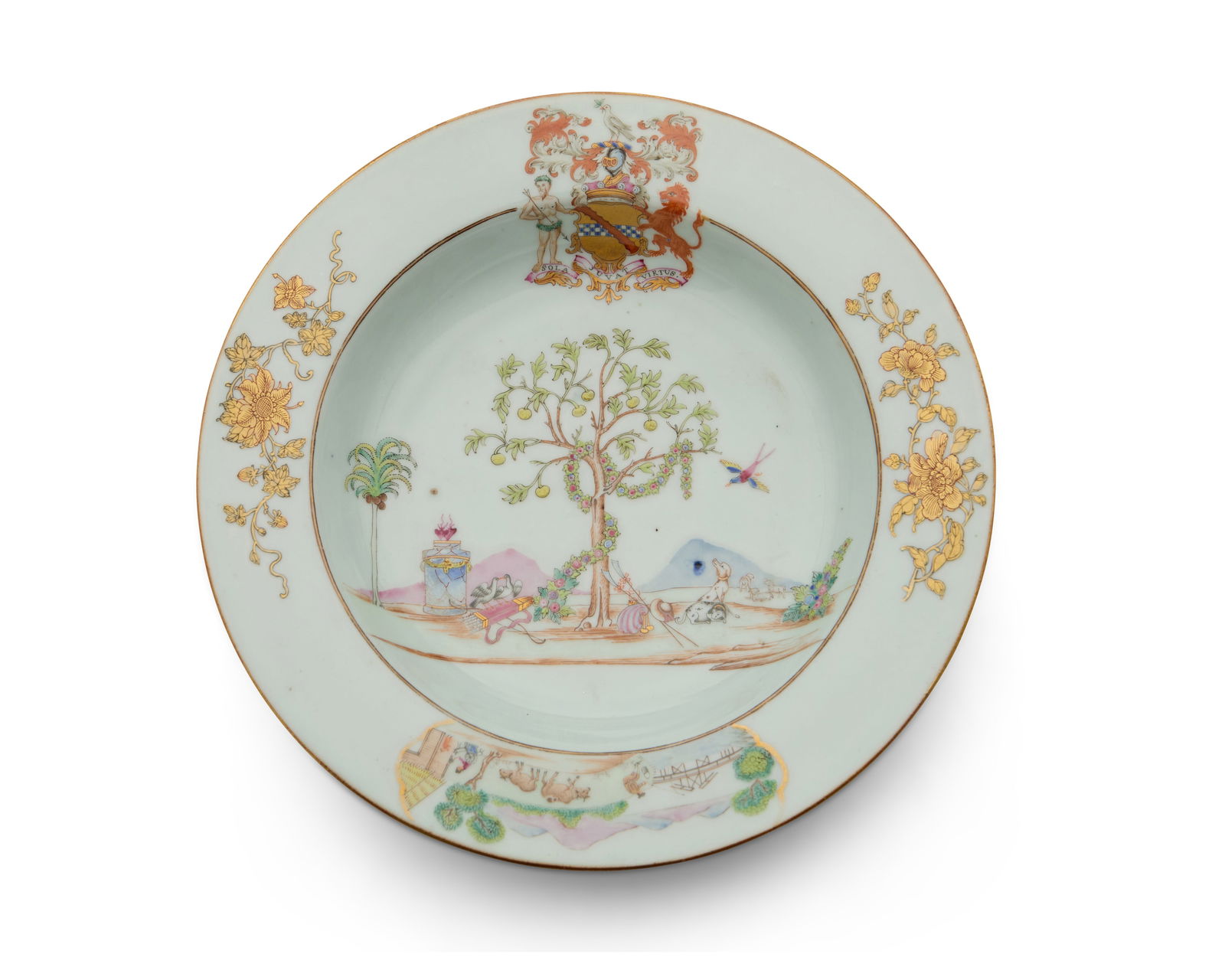A Chinese Export Famille Rose porcelain armorial plate (1 of 4)