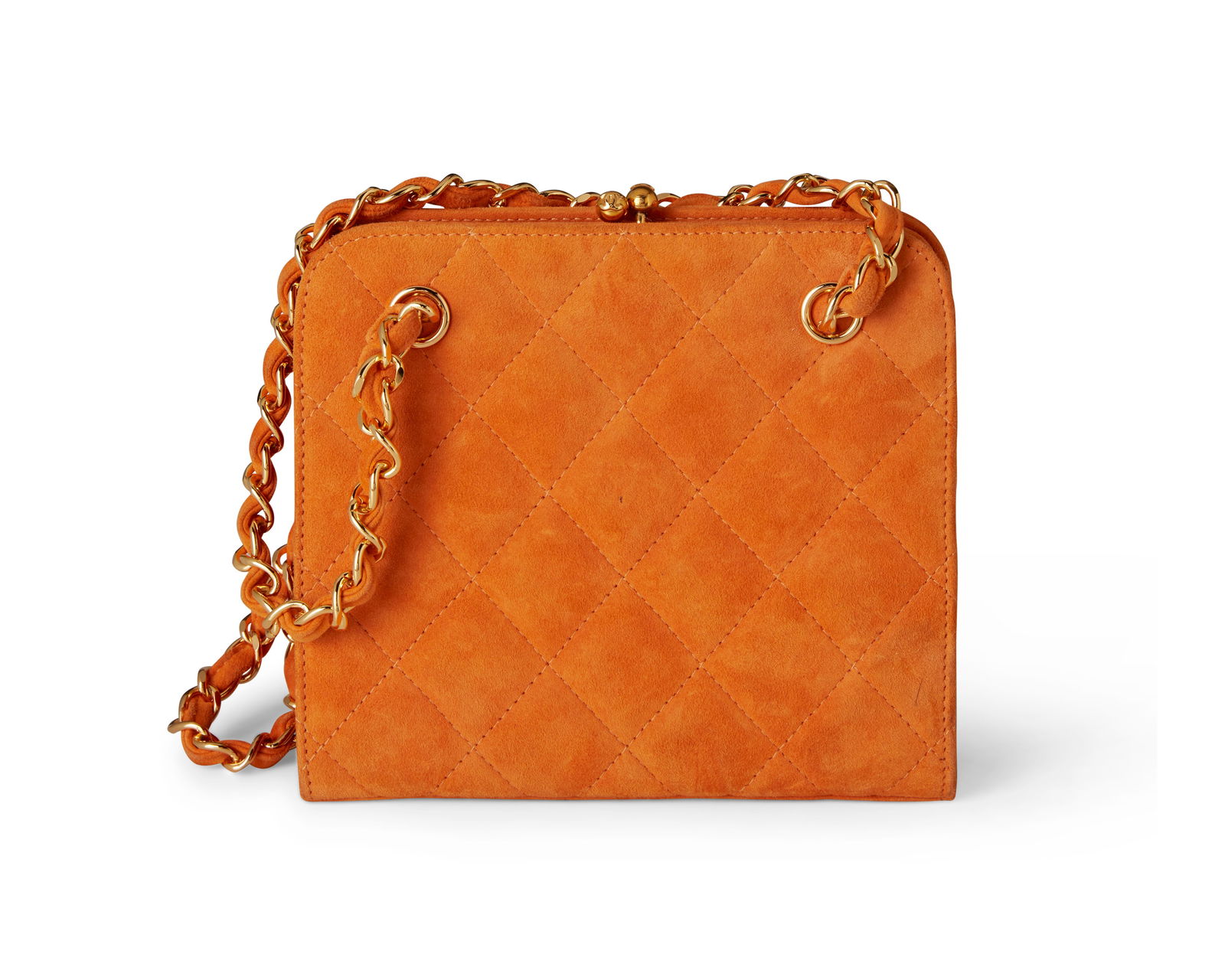 CHANEL: An Orange Quilted Suede Mini Hand Bag (1 of 11)