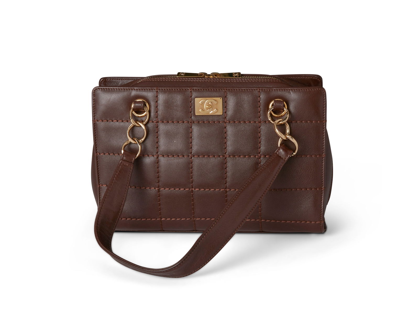 CHANEL: A Brown Leather Square Quilted Handbag (1 of 9)