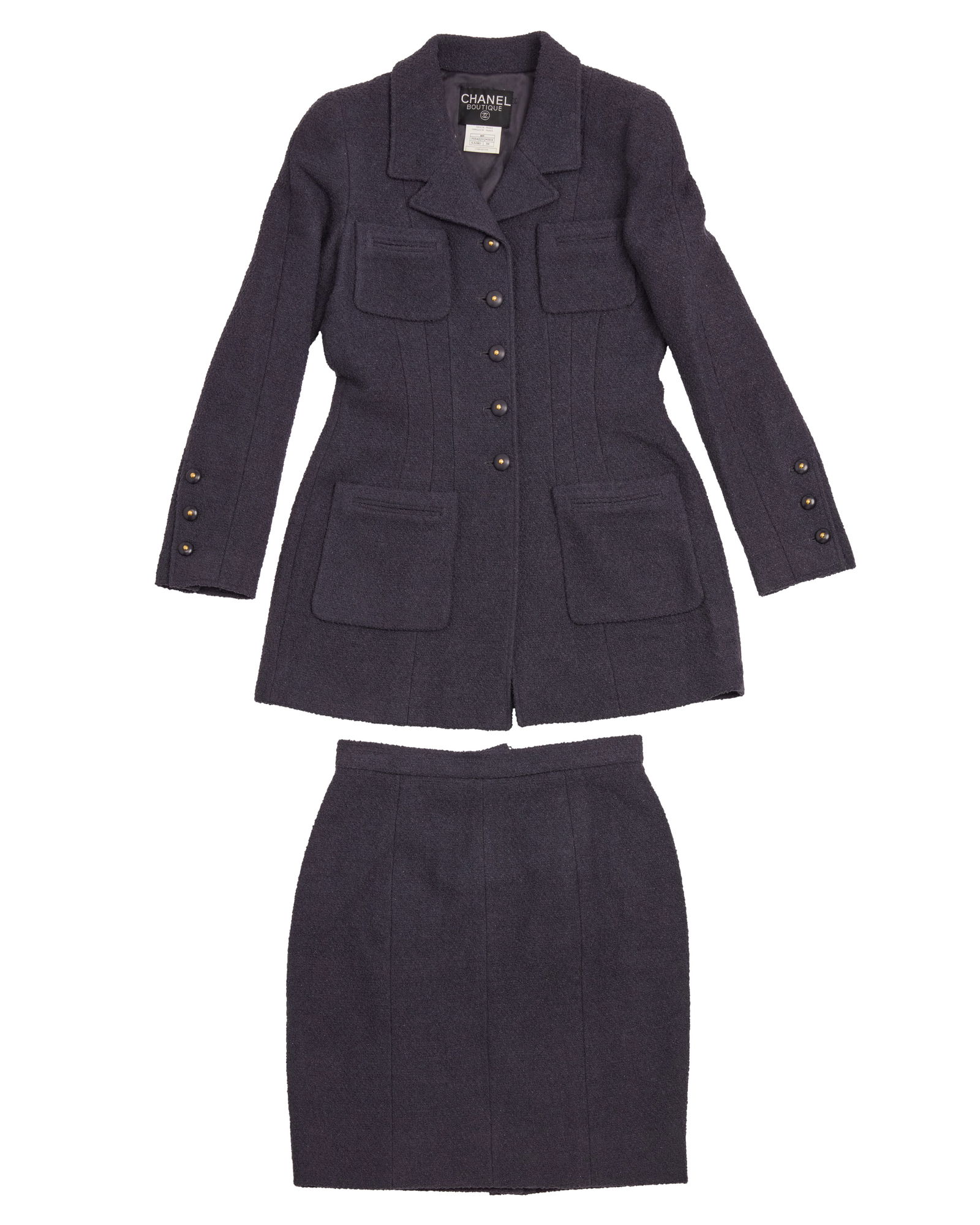 CHANEL: A Vintage Boutique Purple Glitter Boucle Wool Skirt Suit (1 of 3)