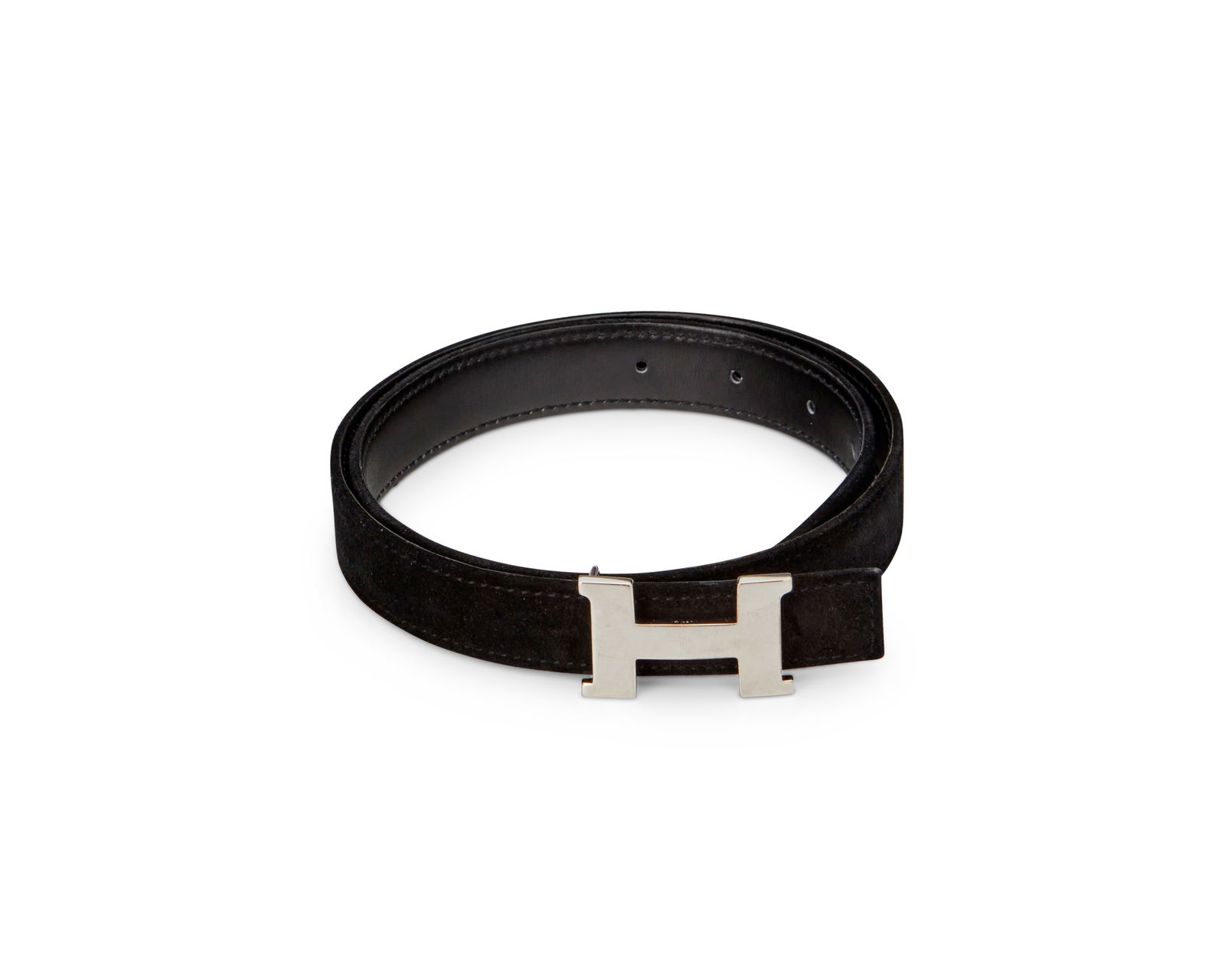 Hermes: A Vintage Black Suede 24 mm Mini Constance Guillochee Belt Buckle and Belt (1 of 3)