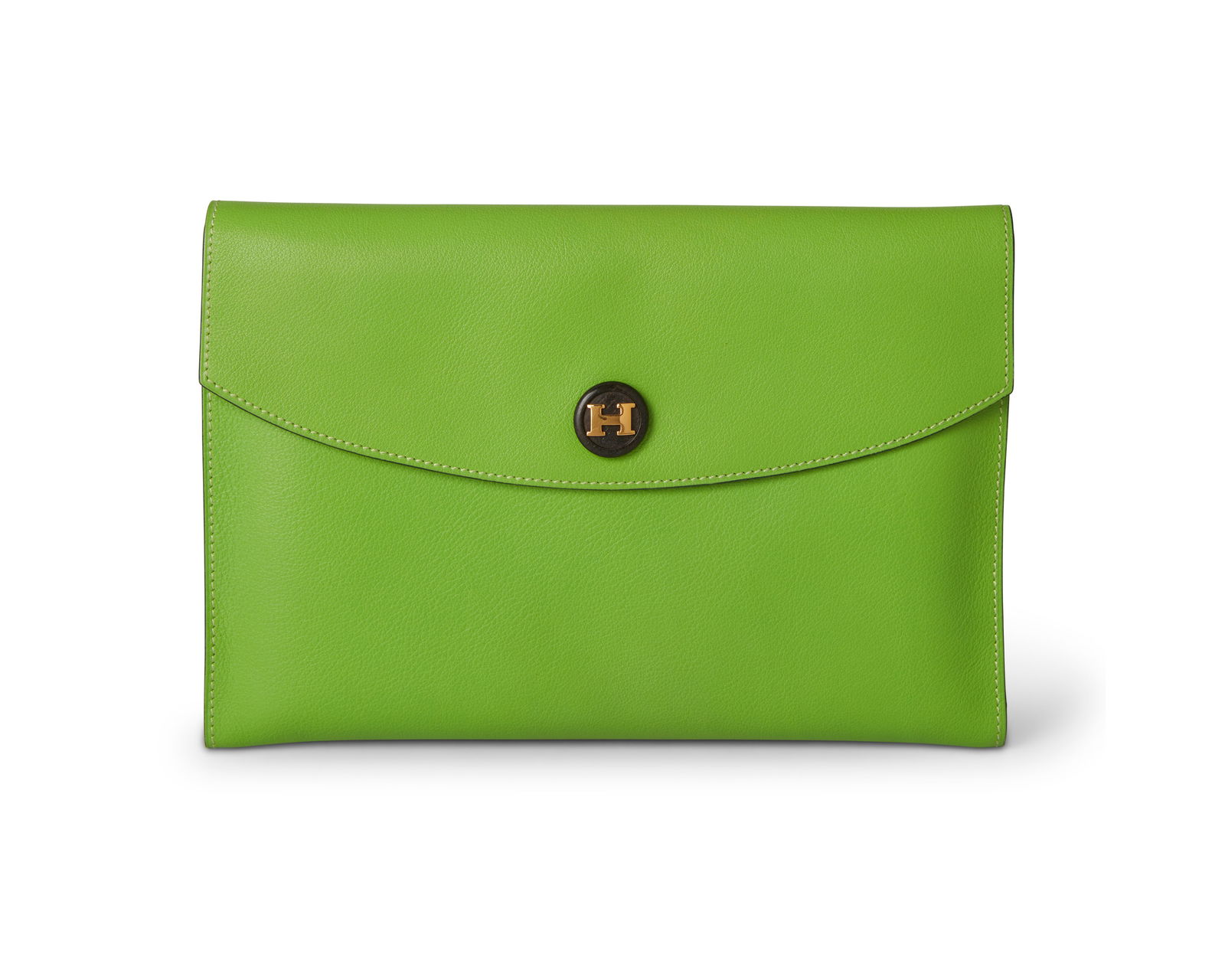 Hermes: A Lime Green Leather Rio Clutch Bag (1 of 8)