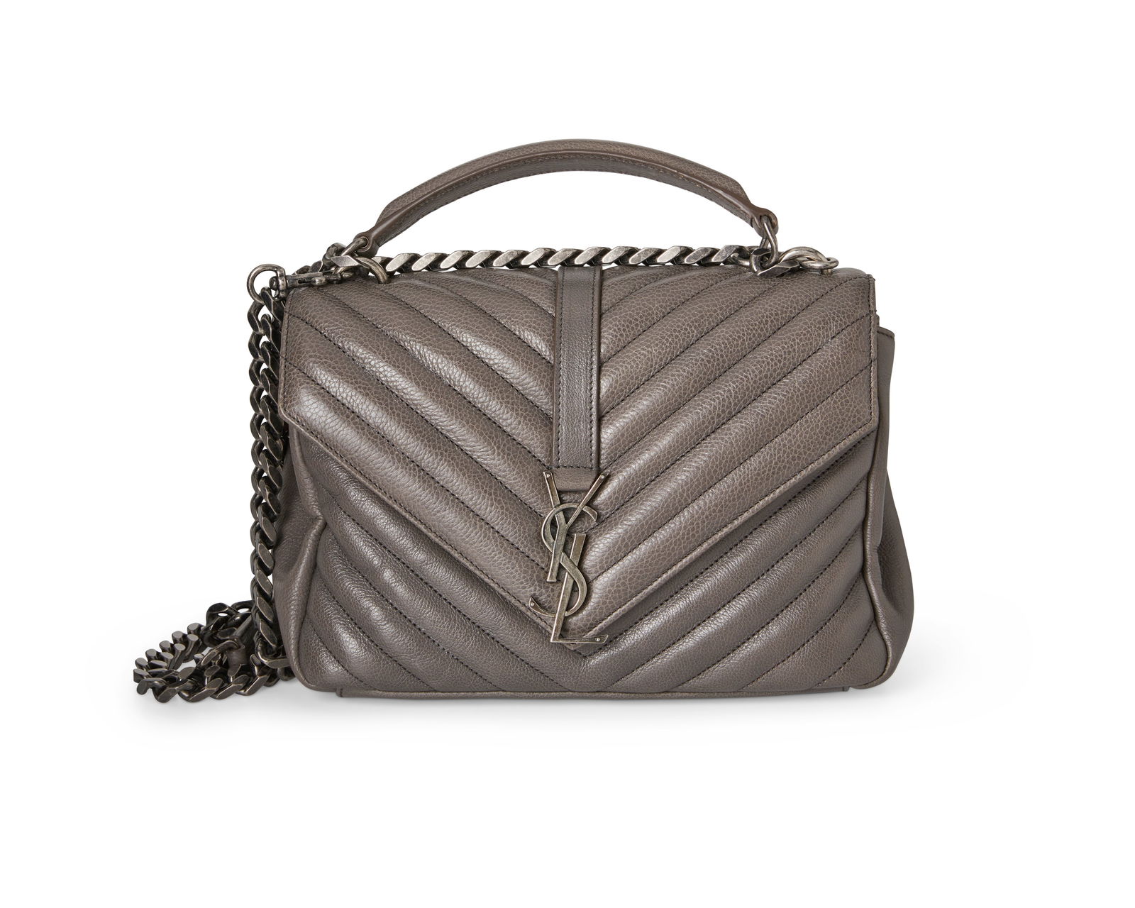 Yves Saint Laurent: A Grey College Quilted Leather Medium Shoulder Bag (1 of 12)