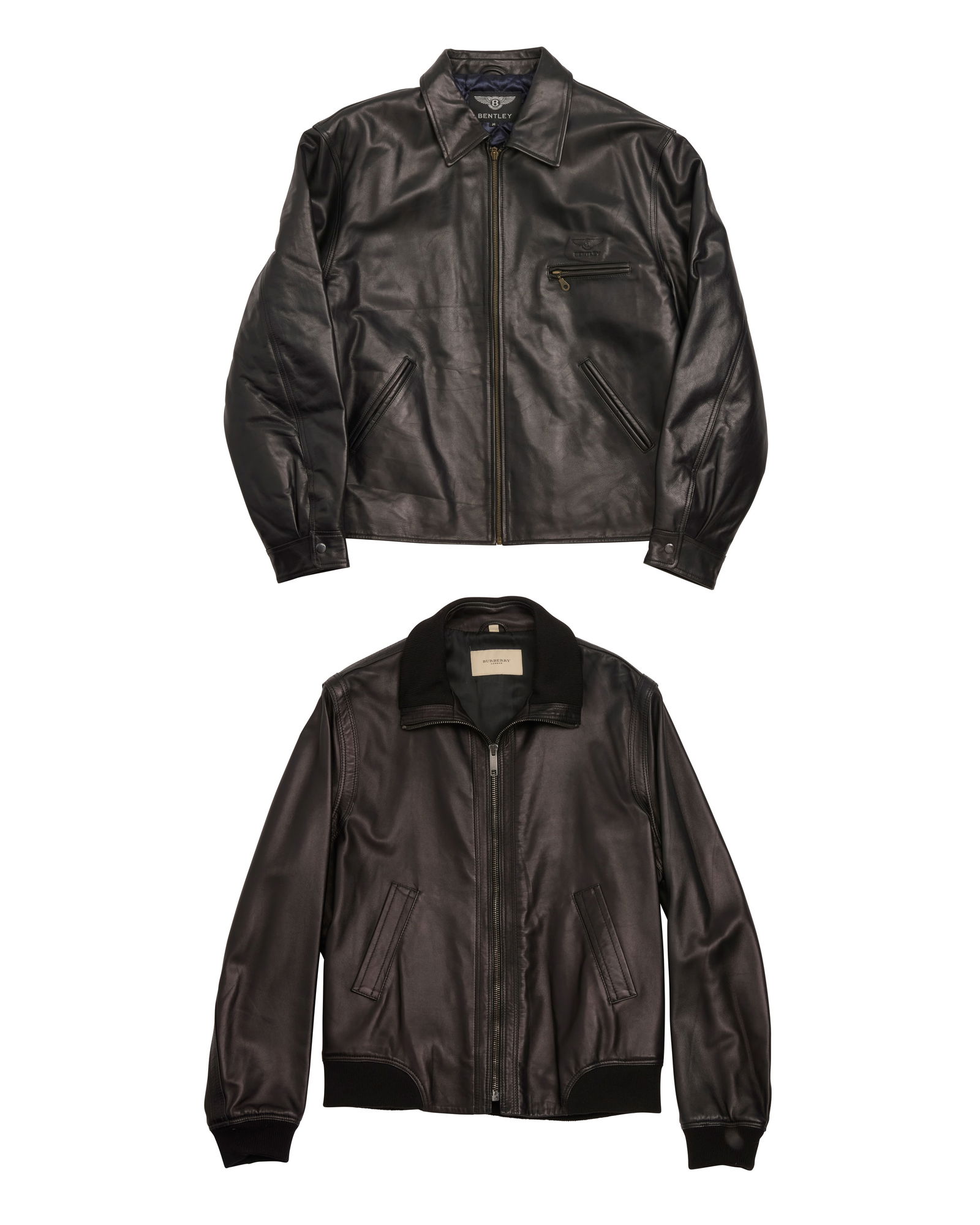 Burberry & Bentley: Two Men's Designer Black Leather Jackets (1 of 6)