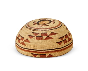 A Hupa/Yurok/Karuk polychrome basketry hat