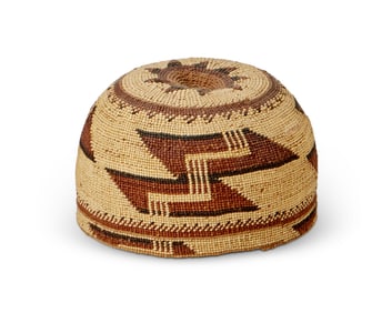 A Hupa/Yurok/Karuk polychrome basketry hat