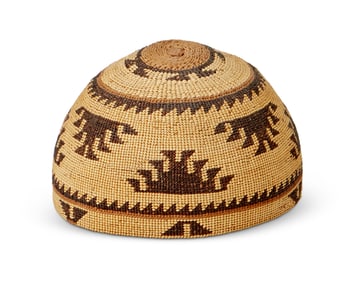 A Hupa/Yurok/Karuk polychrome basketry hat