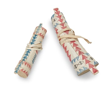 Two Hupa elk antler coin purses