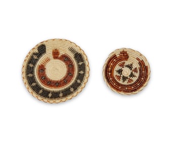 Two miniature Papago polychrome horsehair plaques