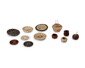 A group of miniature Pima horsehair baskets
