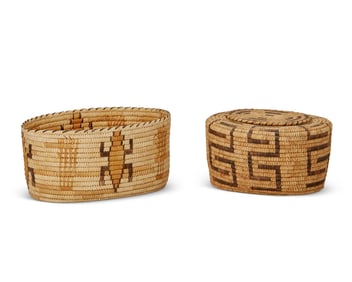 Two Papago oval baskets