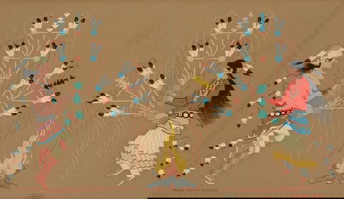 Harrison (Haskay Yahne Yah) Begay (1917-2012, Navajo/Dine), "Navajo Feather Dancers"