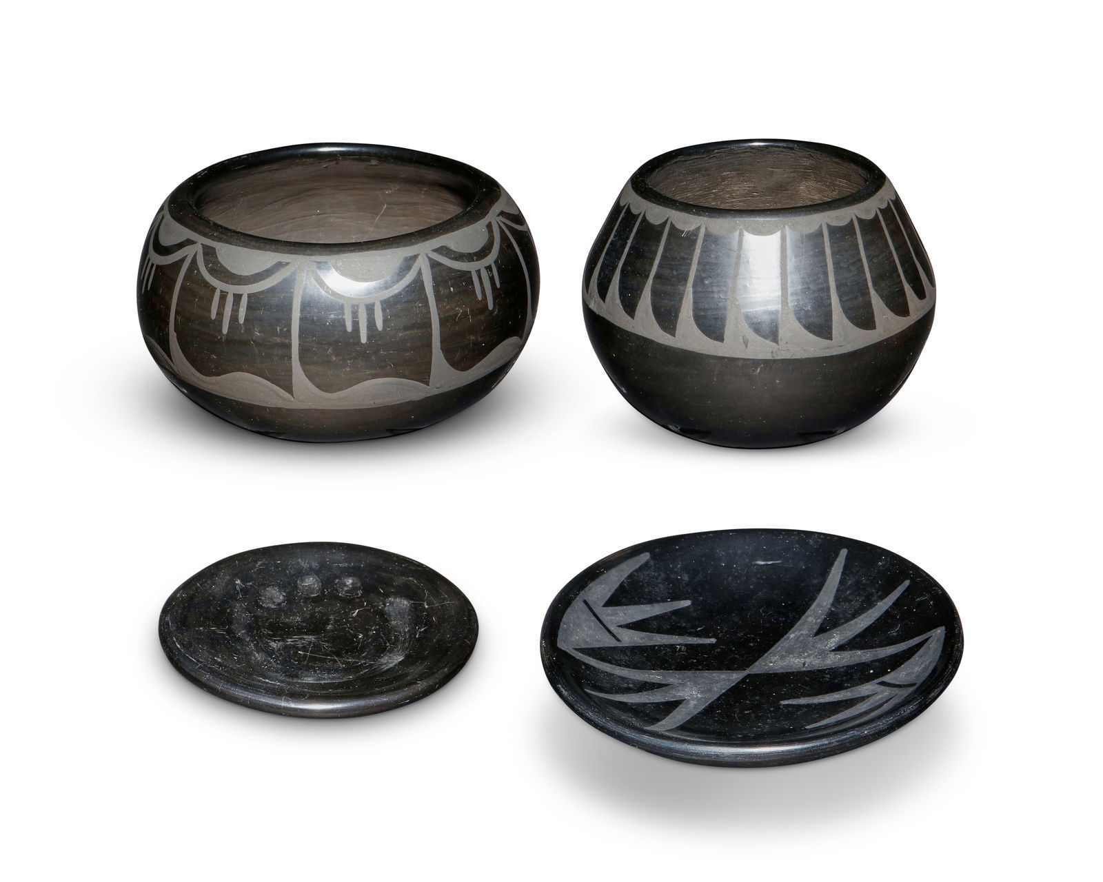 Four Santa Clara Pueblo blackware pottery vessels (1 of 13)