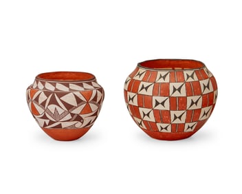Two Acoma Pueblo polychrome pottery ollas