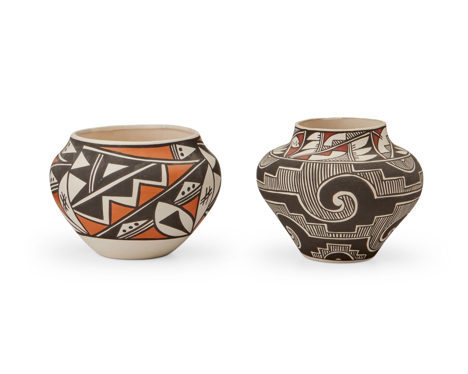 Two Acoma Pueblo polychrome pottery ollas (1 of 3)
